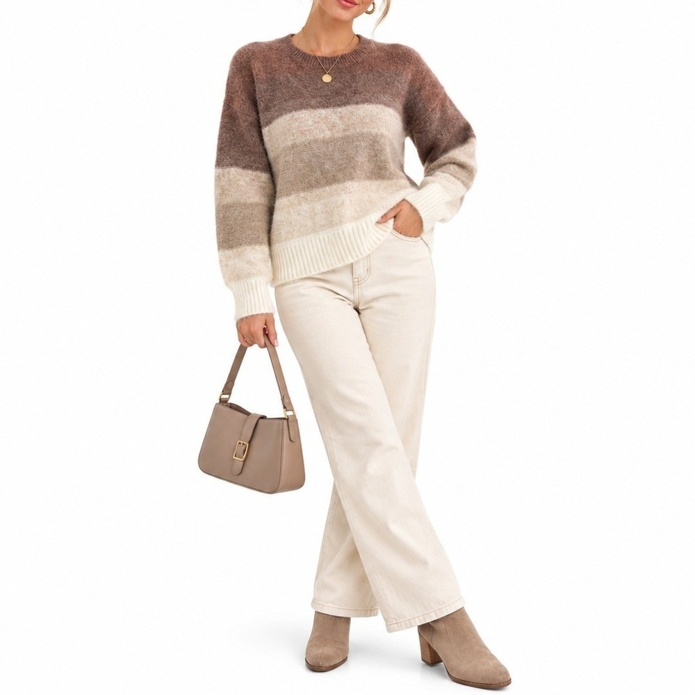 Lilly Pulitzer Sweater Women S Brown Ombre Knit Crewneck Pullover Drop Shoulder